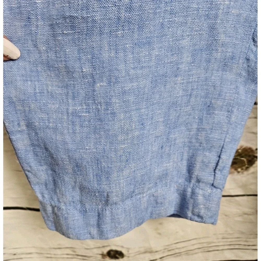 Talbots Blue Chambray Cargo Pull On Pants L Drawstring 100% Linen Cropped